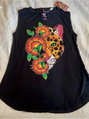 Ay Guey Tank with Neon Floral Leopard Print